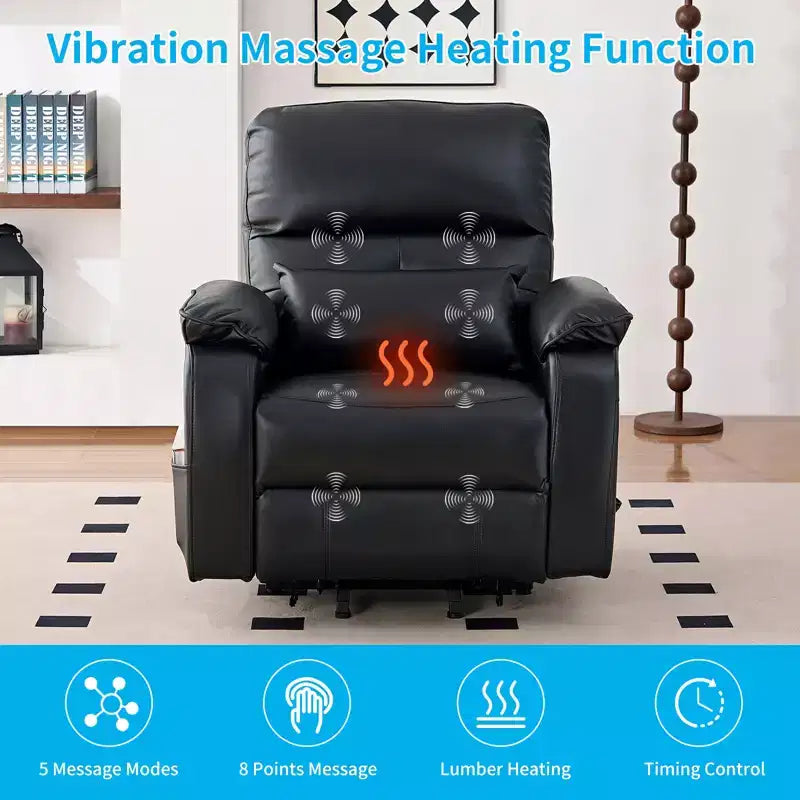 Fauteuil inclinable électrique Mjkone avec massage vibrant et chauffage, 8 points de massage, rangements, porte-gobelets