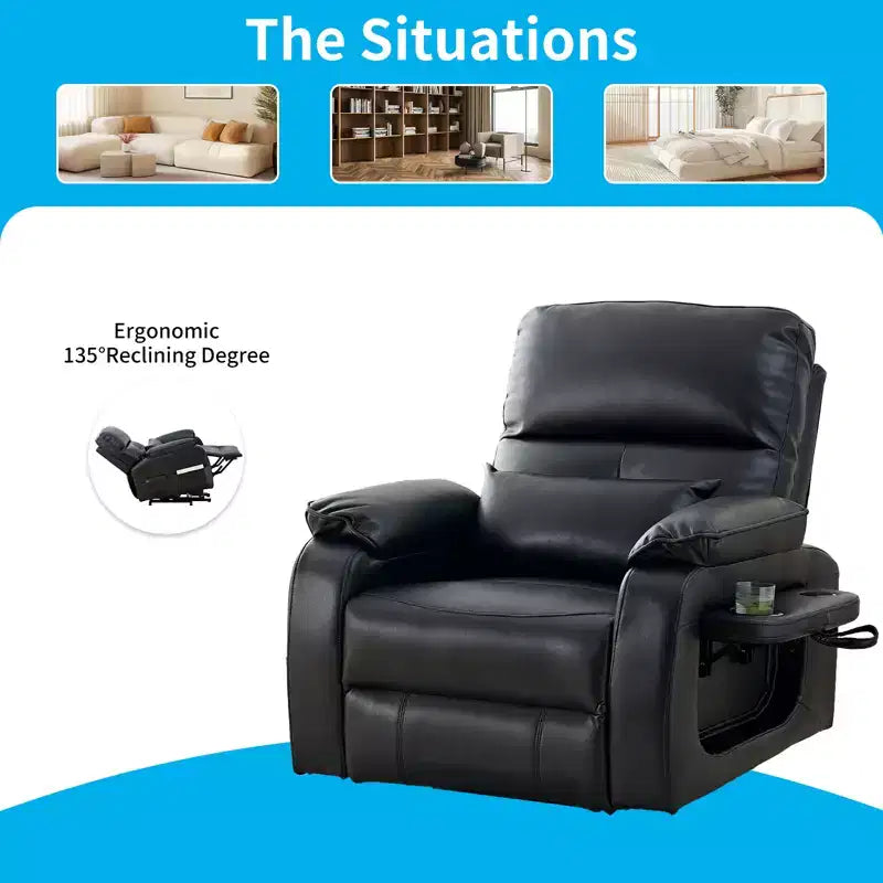 Fauteuil inclinable électrique Mjkone avec massage vibrant et chauffage, 8 points de massage, rangements, porte-gobelets