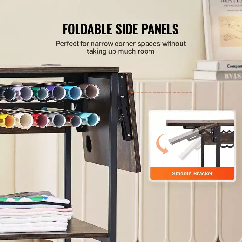 Table de presse à chaud VEVOR, support de presse à chaud mobile à 3 niveaux, support de machine de transfert de chaleur pliable avec roulettes et porte-rouleaux de vinyle, noir et marron