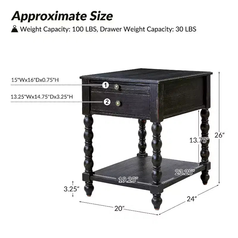 Table d'appoint haute Esther de 26 po avec prises de chargement intégrées|ARTFUL LIVING DESIGNS