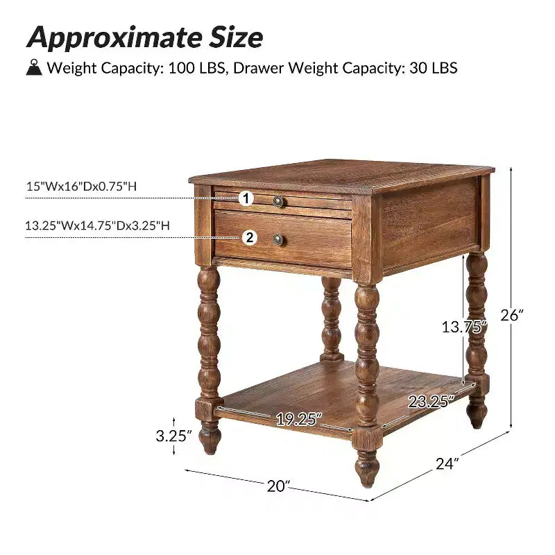 Table d'appoint haute Esther de 26 po avec prises de chargement intégrées|ARTFUL LIVING DESIGNS
