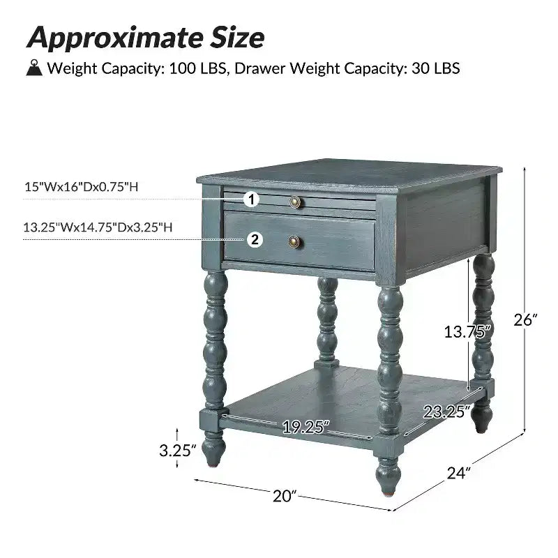 Table d'appoint haute Esther de 26 po avec prises de chargement intégrées|ARTFUL LIVING DESIGNS
