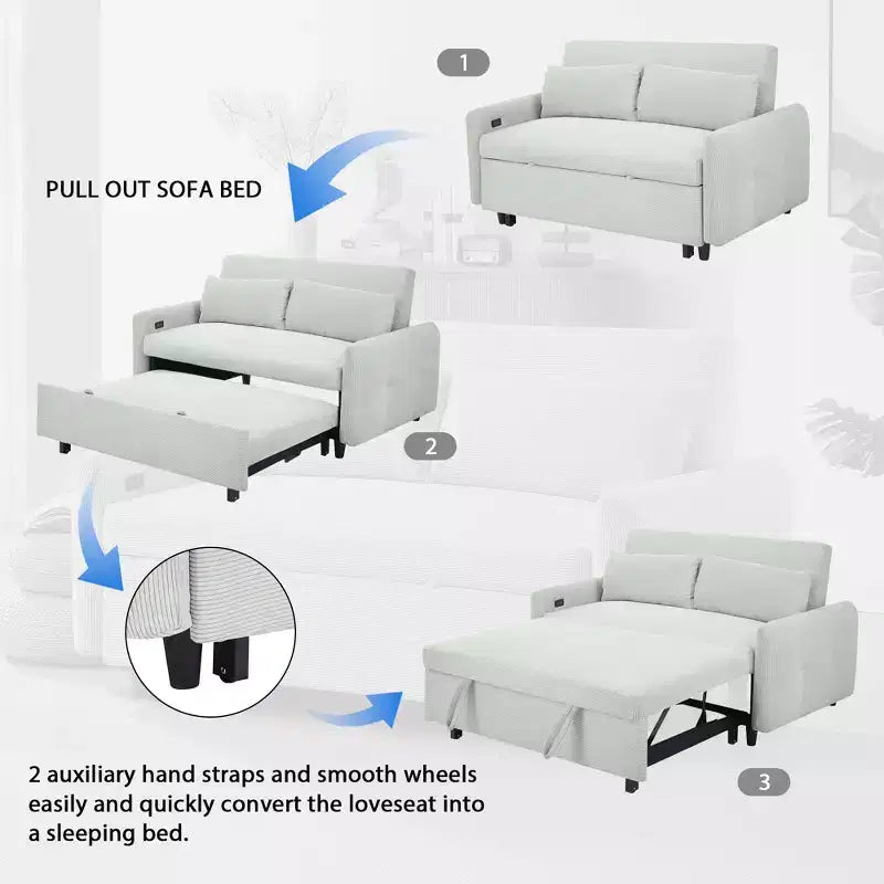 Canapé-lit Clihome multi-angle inclinable en velours côtelé doux, dossier réglable sur 3 positions avec ports USB