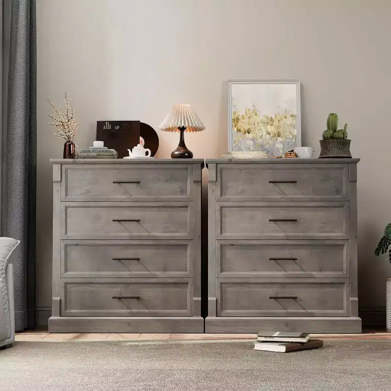 Commode haute à 4 tiroirs style rustique, commode en bois rustique avec poignées en métal, armoire de rangement pour chambre, salon, couloir