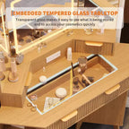 COZONY Coiffeuse d'angle 48 avec miroir triple HD éclairé, plateau en verre, station de charge