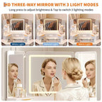 COZONY Coiffeuse d'angle 48 avec miroir triple HD éclairé, plateau en verre, station de charge