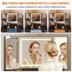 COZONY Coiffeuse d'angle 48 avec miroir triple HD éclairé, plateau en verre, station de charge