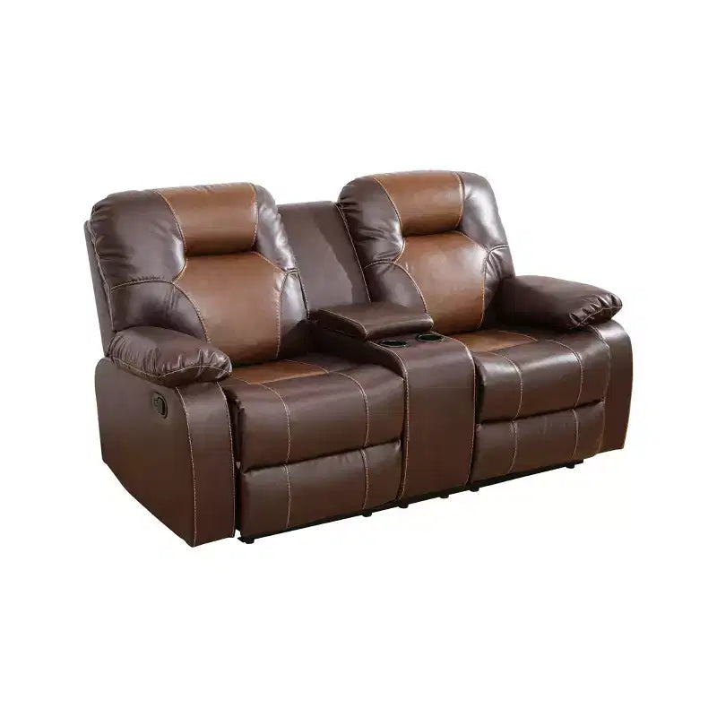 MAYEERTY Causeuse inclinable, fauteuil inclinable 2 places en cuir respirant avec rangement et porte-gobelets pour salon, marron