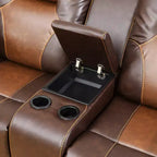 MAYEERTY Causeuse inclinable, fauteuil inclinable 2 places en cuir respirant avec rangement et porte-gobelets pour salon, marron