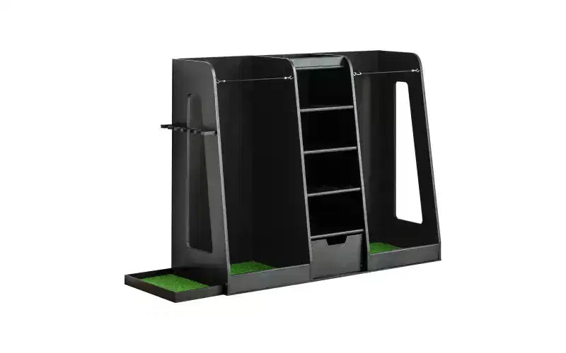 Zevemomo 55,5x16x37 Organisateur de sacs de golf en bois avec 2 tiroirs, support de rangement de golf et porte-club latéral, support pour garage à domicile, noir