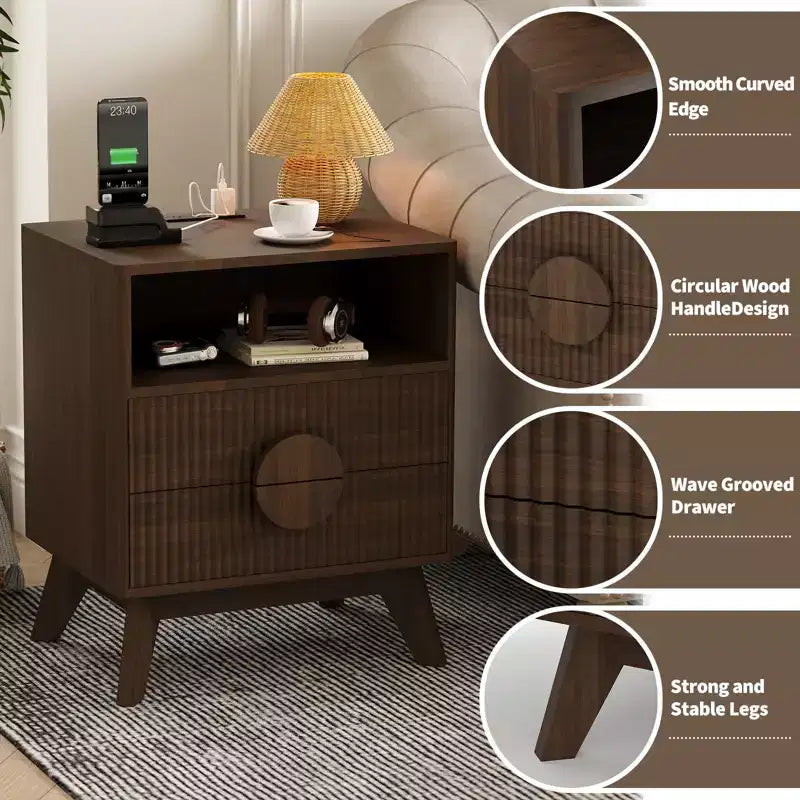 Table de chevet moderne 1/2 pièces, table d'appoint encastrée avec 2 tiroirs et étagères ouvertes, table de chevet en bois, table d'appoint de canapé pour salon, chambre à coucher, canapé