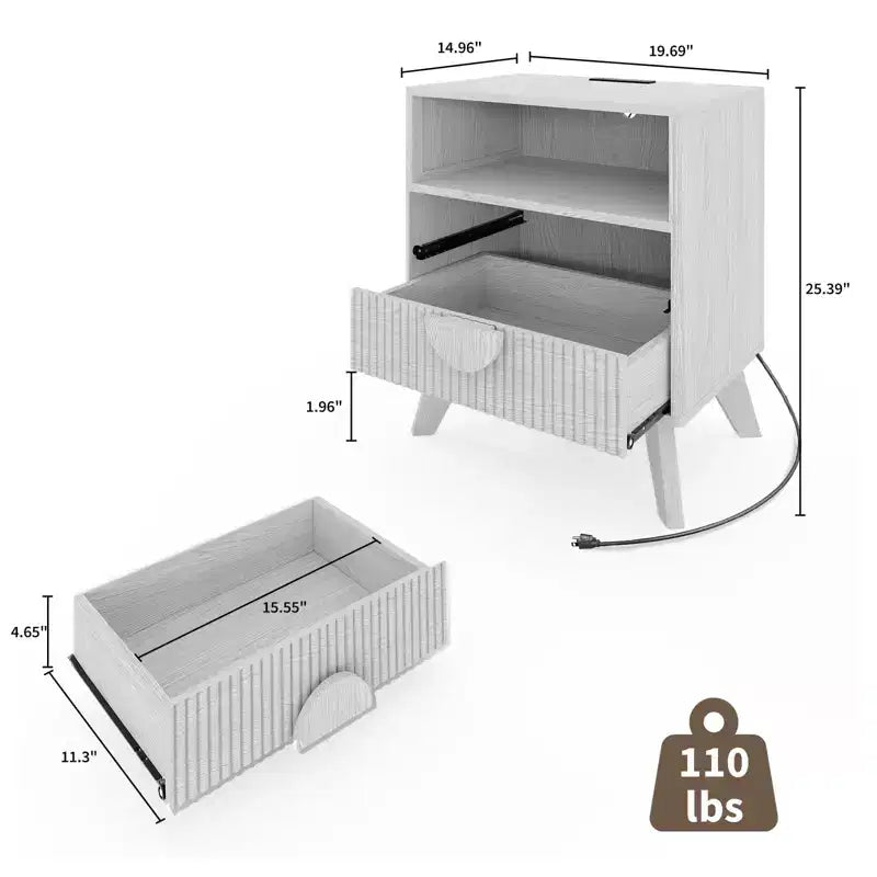 Table de chevet moderne 1/2 pièces, table d'appoint encastrée avec 2 tiroirs et étagères ouvertes, table de chevet en bois, table d'appoint de canapé pour salon, chambre à coucher, canapé