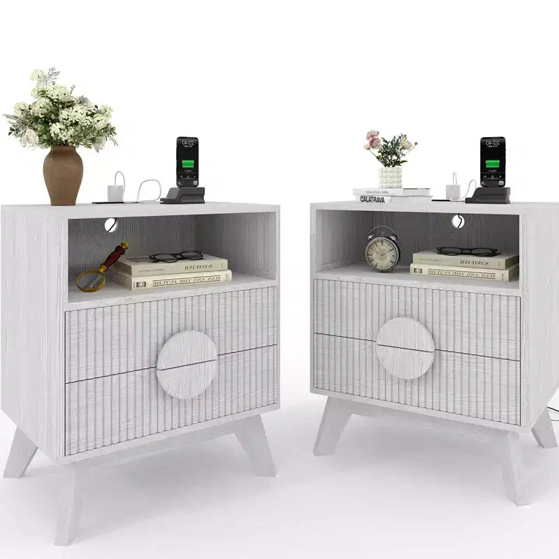 Table de chevet moderne 1/2 pièces, table d'appoint encastrée avec 2 tiroirs et étagères ouvertes, table de chevet en bois, table d'appoint de canapé pour salon, chambre à coucher, canapé