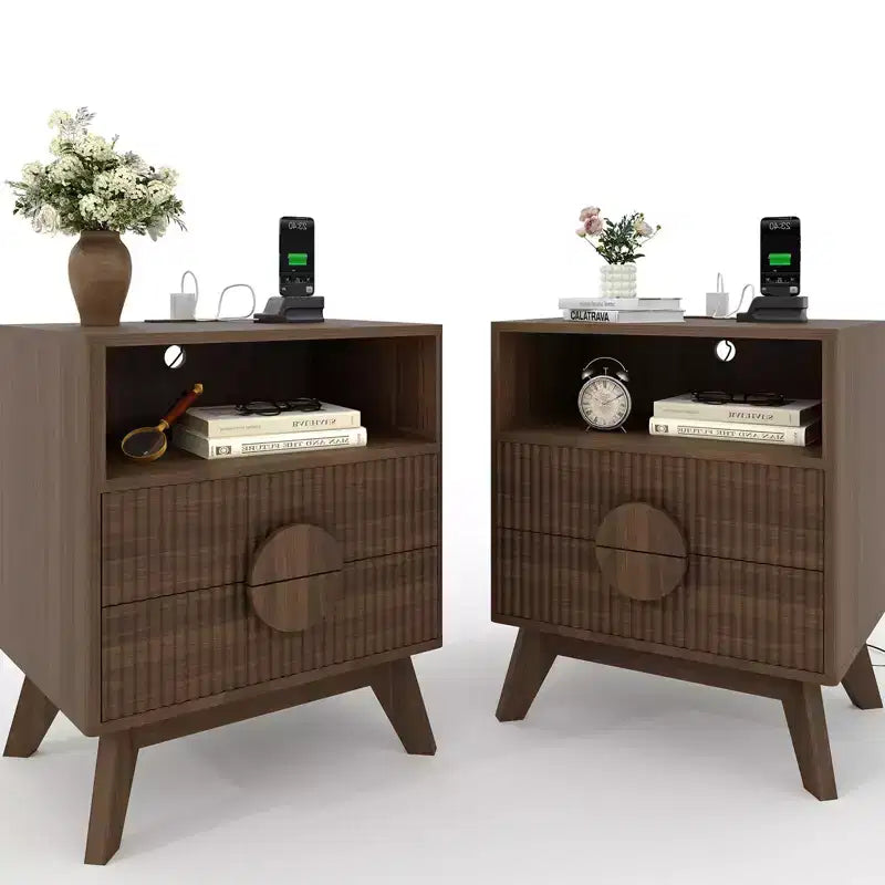 Table de chevet moderne 1/2 pièces, table d'appoint encastrée avec 2 tiroirs et étagères ouvertes, table de chevet en bois, table d'appoint de canapé pour salon, chambre à coucher, canapé