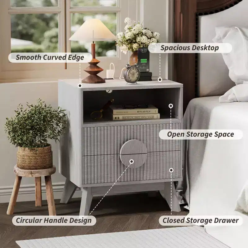 Table de chevet moderne 1/2 pièces, table d'appoint encastrée avec 2 tiroirs et étagères ouvertes, table de chevet en bois, table d'appoint de canapé pour salon, chambre à coucher, canapé