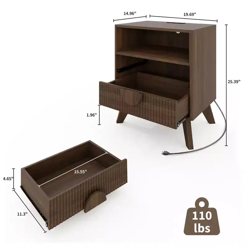 Table de chevet moderne 1/2 pièces, table d'appoint encastrée avec 2 tiroirs et étagères ouvertes, table de chevet en bois, table d'appoint de canapé pour salon, chambre à coucher, canapé