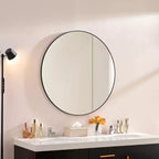 Okak Miroir rond moderne 36 pouces avec cadre fin en aluminium, Miroir mural de salle de bain, Miroir de courtoisie pour salle de bain, salon, Noir