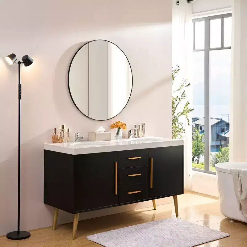 Okak Miroir rond moderne 36 pouces avec cadre fin en aluminium, Miroir mural de salle de bain, Miroir de courtoisie pour salle de bain, salon, Noir