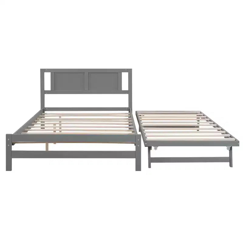 Lit plateforme double avec lit gigogne réglable simple, cadre de lit double en bois avec tête de lit pour chambre à coucher