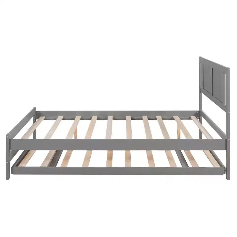 Lit plateforme double avec lit gigogne réglable simple, cadre de lit double en bois avec tête de lit pour chambre à coucher