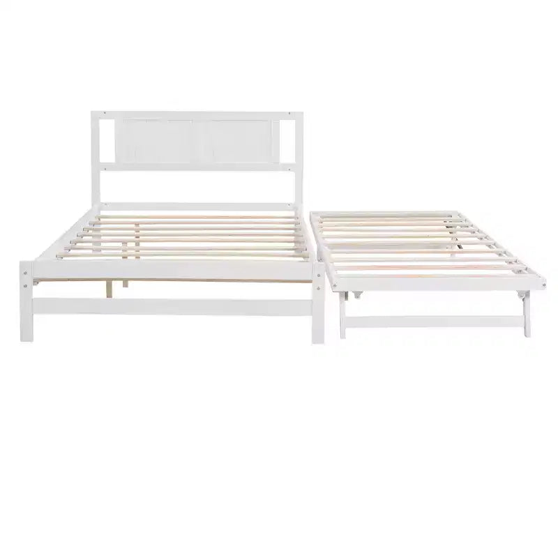 Lit plateforme double avec lit gigogne réglable simple, cadre de lit double en bois avec tête de lit pour chambre à coucher