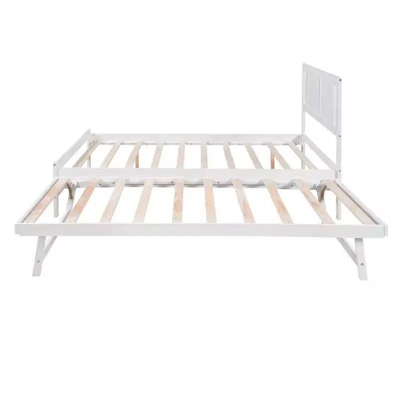 Lit plateforme double avec lit gigogne réglable simple, cadre de lit double en bois avec tête de lit pour chambre à coucher