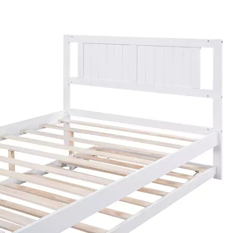 Lit plateforme double avec lit gigogne réglable simple, cadre de lit double en bois avec tête de lit pour chambre à coucher