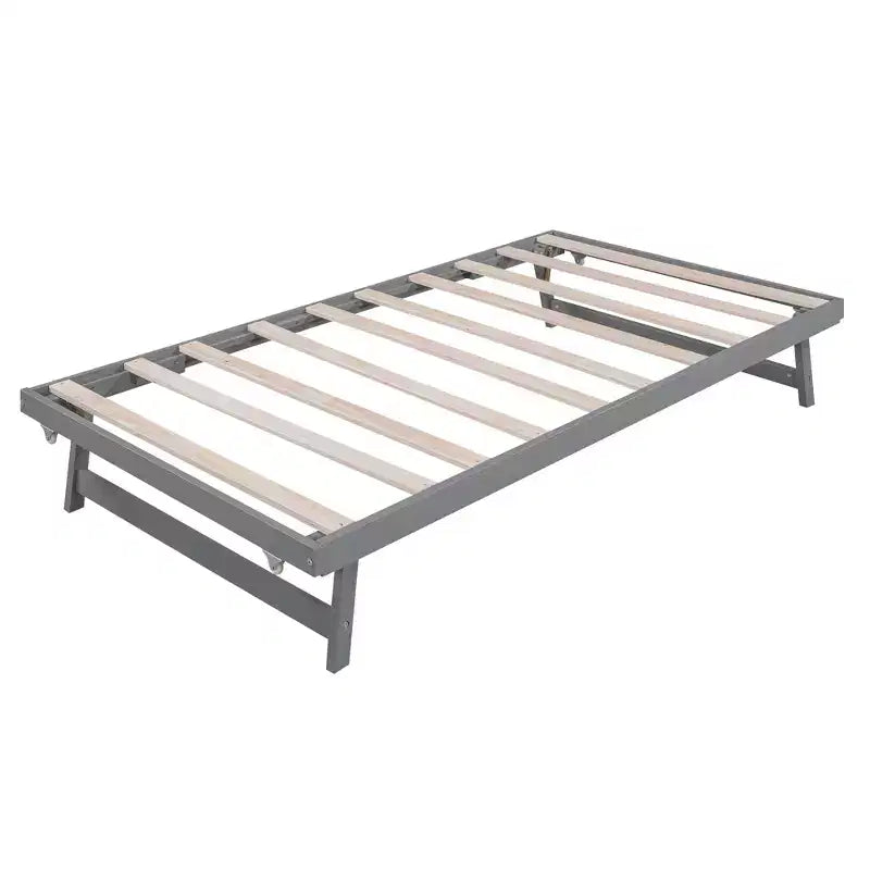 Lit plateforme double avec lit gigogne réglable simple, cadre de lit double en bois avec tête de lit pour chambre à coucher