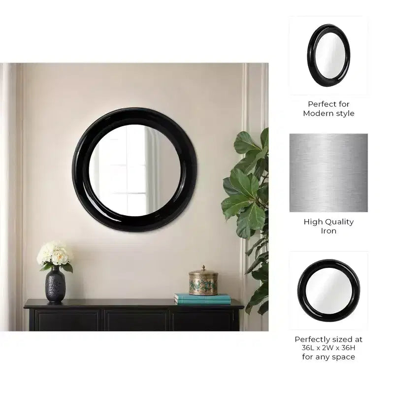 Miroir Mural Rond Moderne, Cadre en Métal, Accent Décoratif Contemporain, Design en Fer Élégant pour Salon, Chambre, Salle de Bain ou Bureau - 36
