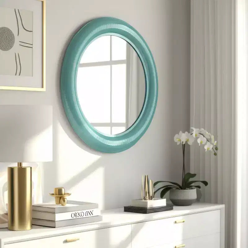 Miroir Mural Rond Moderne, Cadre en Métal, Accent Décoratif Contemporain, Design en Fer Élégant pour Salon, Chambre, Salle de Bain ou Bureau - 36