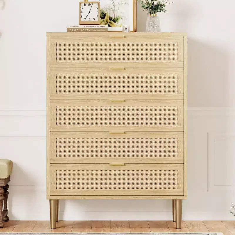 Commode à 5 tiroirs, haute pour petits espaces, meuble de rangement vertical étroit de style rustique pour chambre à coucher