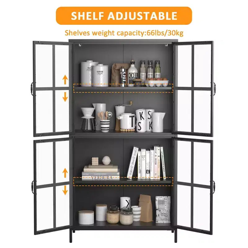 Armoire de rangement en métal Justus GDFStudio avec portes en verre trempé et étagères réglables