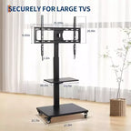 Chariot TV mobile GustoWave – Meuble roulant réglable en hauteur avec roulettes verrouillables pour téléviseurs de 32 à 75 pouces, base pivotante/inclinable et étagère ouverte