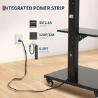 Chariot TV mobile GustoWave – Meuble roulant réglable en hauteur avec roulettes verrouillables pour téléviseurs de 32 à 75 pouces, base pivotante/inclinable et étagère ouverte