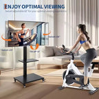 Chariot TV mobile GustoWave – Meuble roulant réglable en hauteur avec roulettes verrouillables pour téléviseurs de 32 à 75 pouces, base pivotante/inclinable et étagère ouverte