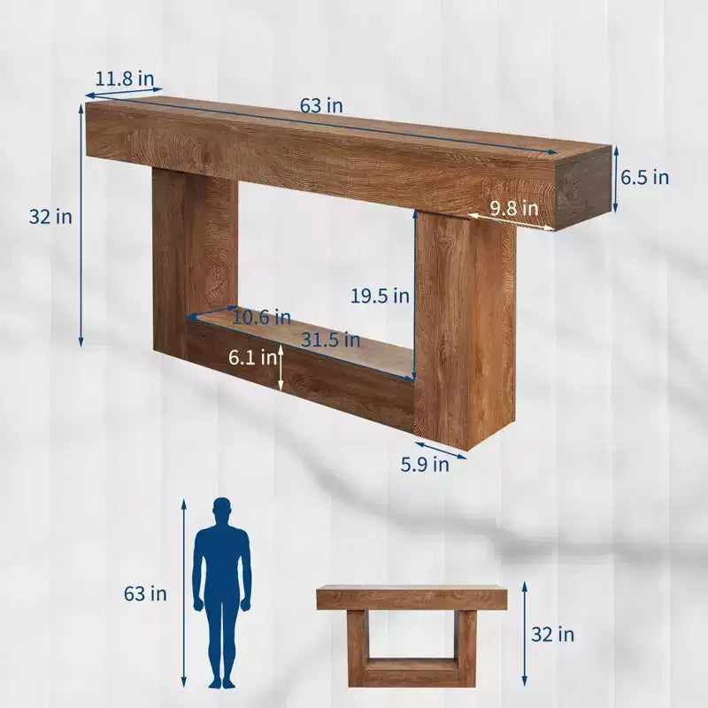 Console rustique 63" - Table d'appoint étroite marron pour canapé avec rangement (pour entrée/salon/foyer)