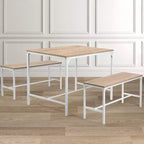 Ensemble de salle à manger FurnitureR 3 pièces, Table de cuisine de 110 cm avec 2 bancs de salle à manger pour 4, Panneau MDF, Dînette pour la maison, restaurant, Hêtre Blanc