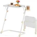 FurnitureR Adjustable Folding TV Tray with 4 Height & 3 Tilt Angle, Foldable Dinner Trays Laptop Snack Table with Cup Holder Sofa, 2PCS. White