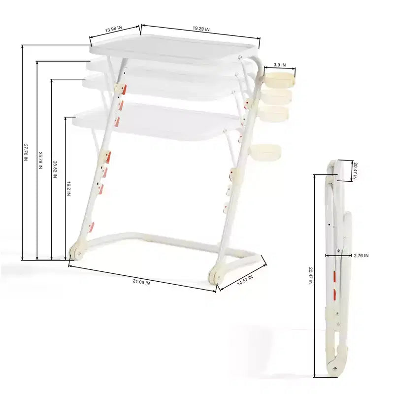FurnitureR Plateau TV Pliable Réglable avec 4 Hauteurs et 3 Angles d'Inclinaison, Tables Pliantes pour Dîner, Table d'Appoint pour Ordinateur Portable et Collation avec Porte-Gobelet pour Canapé, 2 PIÈCES. Blanc