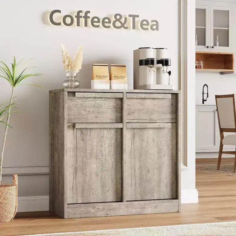Buffet moderne avec 2 tiroirs, meuble de salle à manger/cuisine de 80 cm, plateau spacieux pour usages multiples et grand espace de rangement.