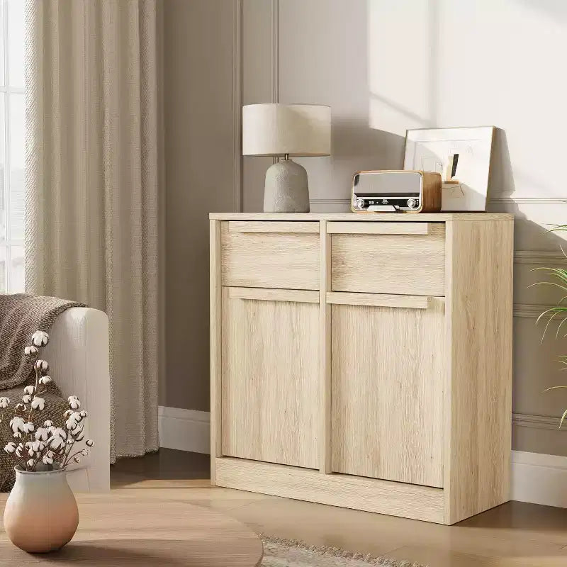 Buffet moderne avec 2 tiroirs, meuble de salle à manger/cuisine de 80 cm, plateau spacieux pour usages multiples et grand espace de rangement.