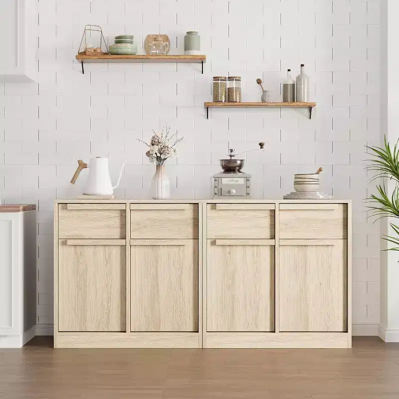 Buffet moderne avec 2 tiroirs, meuble de salle à manger/cuisine de 80 cm, plateau spacieux pour usages multiples et grand espace de rangement.