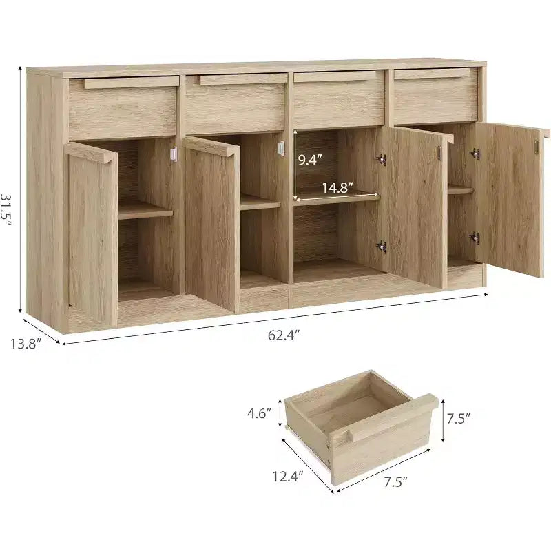 Buffet moderne avec 2 tiroirs, meuble de salle à manger/cuisine de 80 cm, plateau spacieux pour usages multiples et grand espace de rangement.