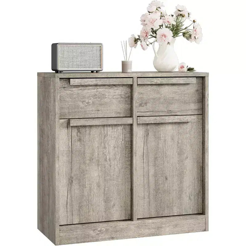 Buffet moderne avec 2 tiroirs, meuble de salle à manger/cuisine de 80 cm, plateau spacieux pour usages multiples et grand espace de rangement.