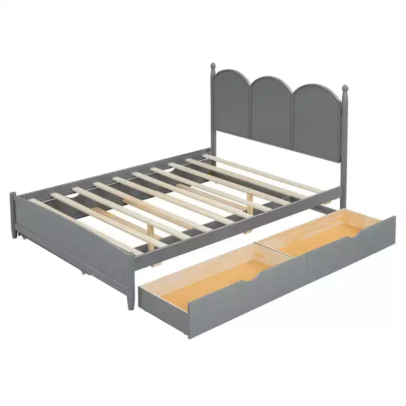 Lit queen size avec rangement et lit gigogne double XL, Lit plateforme queen size en bois avec 2 tiroirs de rangement