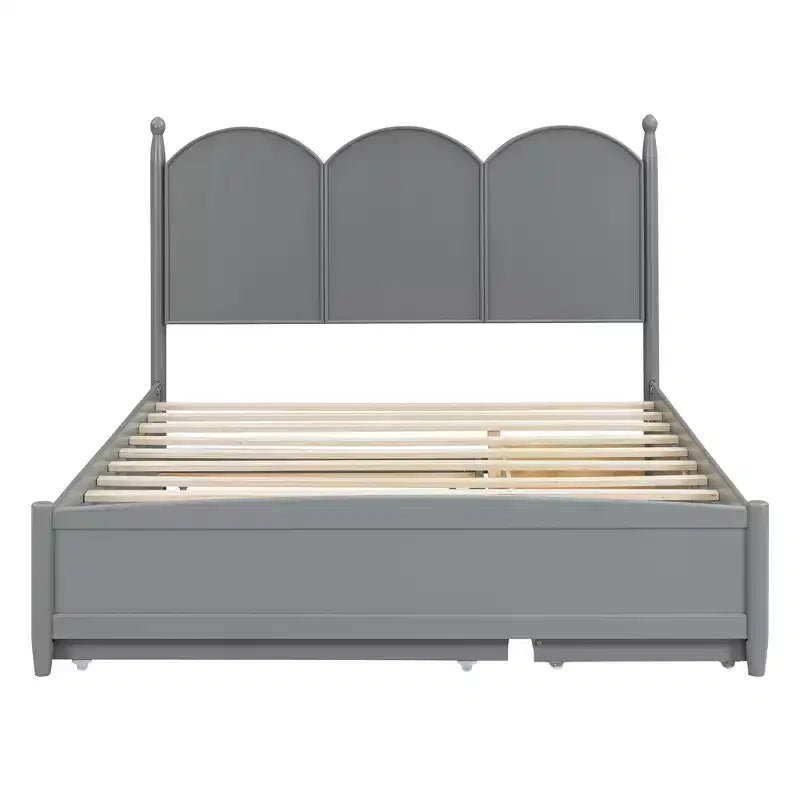 Lit queen size avec rangement et lit gigogne double XL, Lit plateforme queen size en bois avec 2 tiroirs de rangement