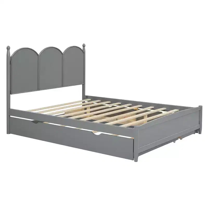 Lit queen size avec rangement et lit gigogne double XL, Lit plateforme queen size en bois avec 2 tiroirs de rangement