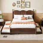 Lit queen size avec rangement et lit gigogne double XL, Lit plateforme queen size en bois avec 2 tiroirs de rangement