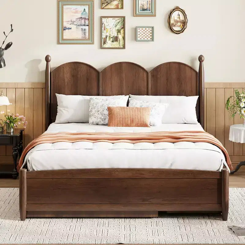 Lit queen size avec rangement et lit gigogne double XL, Lit plateforme queen size en bois avec 2 tiroirs de rangement