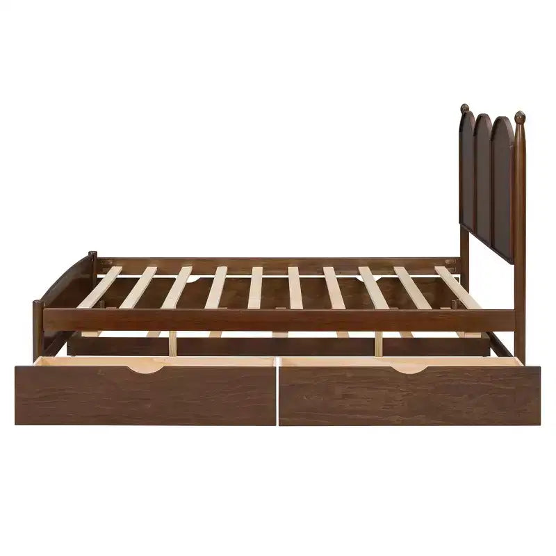 Lit queen size avec rangement et lit gigogne double XL, Lit plateforme queen size en bois avec 2 tiroirs de rangement